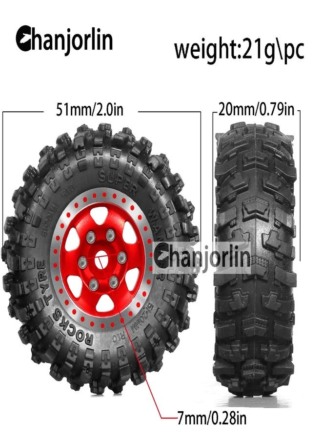 Chanjorlin 1.0 RC Tires and Beadlock Wheels Rims Offset -2.5mm 1/24 1/18 Super Soft Sticky Mud Slingers Tyres for 1:24 1:18 Rock Crawler Car Axial SCX24 FMS AX24 FCX18 FCX24 TRX4M 4Pcs (Red) - Image 2